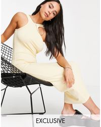 Weekday Vic Exclusive Organic Cotton Ribbed Midi Dress With Cut Out Shoulder - Natural
