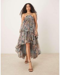 ASOS - Vestido Largo De Tirantes Con Diseño Abullonado, Bajo Asimétrico Y De - Lyst