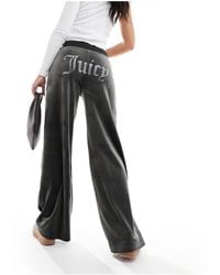 Juicy Couture - Velour Wide Leg Trackies With Diamante Logo - Lyst