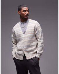 TOPMAN - Cárdigan Verde Salvia Y Crema Extragrande Con Patrón Abstracto De -Beis Neutro - Lyst