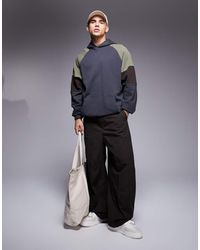 ASOS - Sudadera Caqui Extragrande Con Capucha Y Diseño Color Block De -Verde - Lyst
