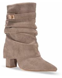SEQWL - Slouch Mid Calf Booties With High Block Heel And Pointed Toe - Lyst