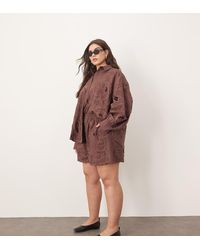 ARRANGE - Pantalones Cortos Marrón Con Bordado Floral Calado Simétrico De Algodón De Curve (Parte De Un Conjunto) - Lyst