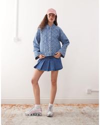 Noisy May - Quilted Diamond Denim Jacket - Lyst