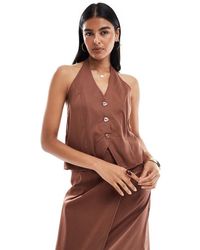 Pieces - Chaleco De Traje Marrón Chocolate Con Cuello Halter De (Parte De Un Conjunto) - Lyst