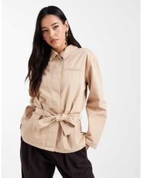 ASOS - Giacca Stile Trench Color Pietra Con Vita Scesa E Colletto Oversize - Lyst