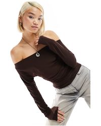 Collusion - Off The Shoulder Long Sleeve Ruched Slinky Top - Lyst