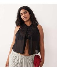 ASOS - Asos Design Curve Calypso Tie Front Beach Waist Coat With Lace Cut Out Trim - Lyst