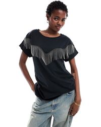 AllSaints - Camiseta negra con borlas imo boy - Lyst