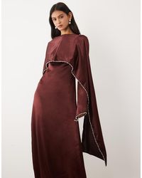 JW PEI - Exclusive Satin Pearl Trimmed Cape Sleeve Maxi Dress - Lyst