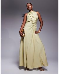 ASOS - High Neck Drape Maxi Satin Dress With Tucked Detail - Lyst