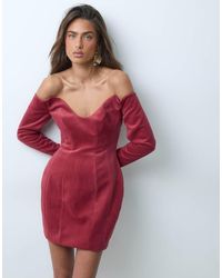 ASOS - Bonded Velvet Structu Bardot Mini Dress - Lyst