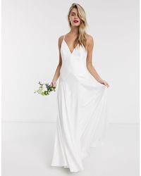 asos edition pleated plunge wrap wedding dress in satin