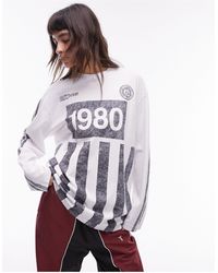 TOPSHOP - T-shirt sportiva stile skater a maniche lunghe con grafica "1980" bianca - Lyst