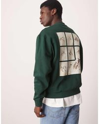ASOS - Sudadera Verde Oscuro Con Estampado De Montaña En La Espalda Y Bordado En El Pecho De - Lyst