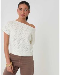 Threadbare - Pointelle Knit Slash Neck Top - Lyst