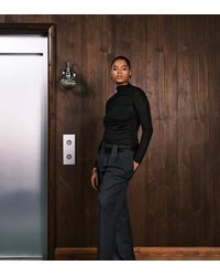 ASOS - Asos Design Curve High Neck Mesh Semi Sheer Long Sleeve Top - Lyst