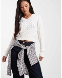 Cotton On - V-Neck Cotton Cropped Cable Pullover - Lyst