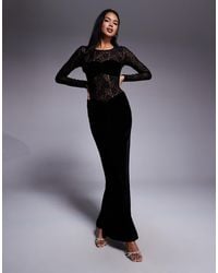 Bardot - Helenie Velour Lace Maxi Dress - Lyst