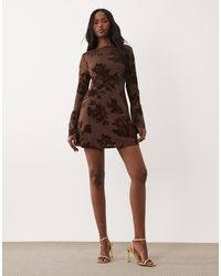 ASOS - Flocked Floral Mini Dress With Flute Sleeve - Lyst