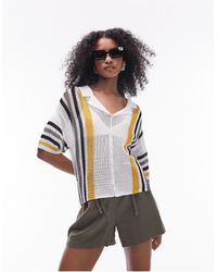 TOPSHOP - Knitted Open Stitch Stripe Polo Shirt - Lyst