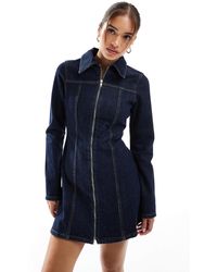 ASOS - Robe chemise courte ajustée en jean - bleu brut délavé - Lyst