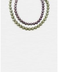 Stradivarius - Set Di 2 Collane Con Perline Color Kaki - Lyst