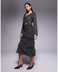 New Look - Co-ord Polka Dot Ruffle Chiffon Midi Skirt - Lyst