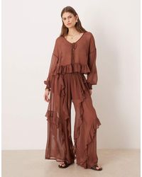 Glamorous - Boho Ruffle Detail Wide Leg Trousers - Lyst