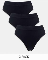 Lindex - Confezione Da 3 Slip Brasiliana A Vita Alta Neri A Coste Senza Cuciture - Lyst