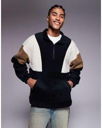 ASOS - Relaxed Quarter Zip Funnel Neck Fleece Sweatshirt With Colour Block - Lyst