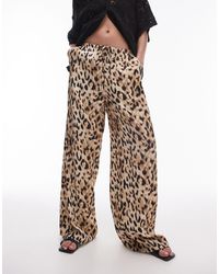 TOPSHOP - Pantalon droit noué à la taille en satin - imprimé léopard clair - Lyst
