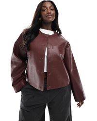 ASOS - Asos Design Curve Collarless Leather Look Jacket - Lyst