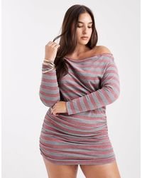 Collusion - Plus - robe rayée à épaules dénudées - rose pailleté - Lyst