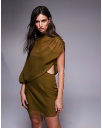 ASOS - High Neck Draped Asymmetric Mini Dress With Cut Out - Lyst