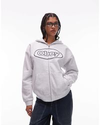 Obey - Extra Heavy Weight Zip Through Oval Logo Hoodie - Lyst