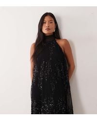 TFNC London - Plisse Sequin Embellished Halter Neck Mini Dress - Lyst