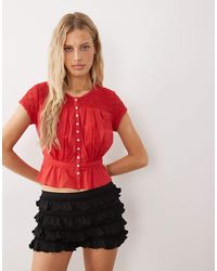 Free People - Button Down Embroidered Short Sleeve Top - Lyst