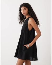 Monki - Linen Blend Sleeveless A Line Mini Dress With Frayed Edge - Lyst