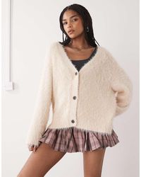 Monki - Fluffy Knitted Oversized Button Front Cardigan - Lyst