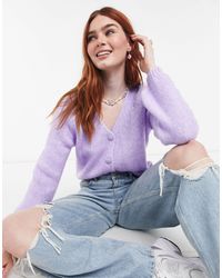 ONLY Knitted Cardigan With Balloon Sleeve - Purple