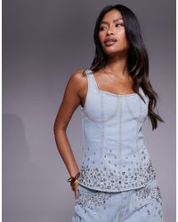 Liquor N Poker - Denim Crop Top With Diamante - Lyst