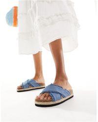 ASOS - – jessie – espadrilles-sandalen aus denim mit überkreuzten riemen und flacher plateausohle - Lyst
