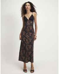 River Island - Lace Trim Leopard Print Midi Dress - Lyst