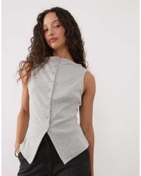 ASOS - Long Line Ribbed Boat Neck Button Through Tank - Lyst