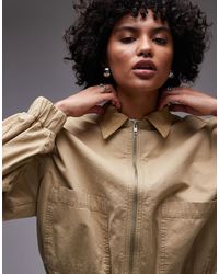 TOPSHOP - Bomber en coton avec col en velours côtelé - fauve - Lyst