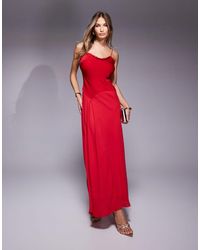 ASOS - Ruffle Neck Satin Bodice Midi Dress With Full Chiffon Skirt - Lyst