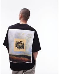 TOPMAN - T-shirt super oversize nera con stampa di uccelli sul davanti e sul retro - Lyst