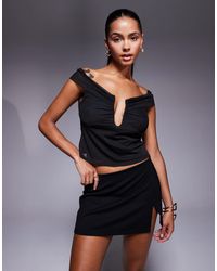 ASOS - Mesh Plunge Detail Bardot Top - Lyst