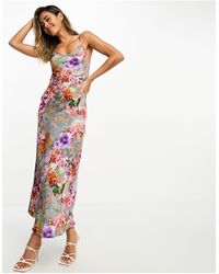 AllSaints - Bryony lucia - robe nuisette mi-longue en satin à fleurs - Lyst